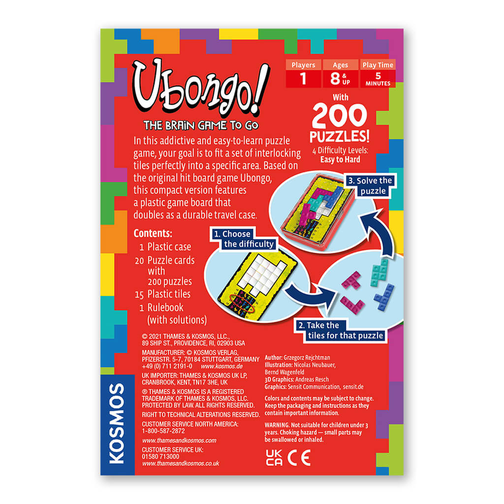  Ubongo The Brain Game to Go, Thames & Kosmos, Fast-Paced,  Addictive, and Easy-to-Learn, Convenient Self Contained Carrying Case, Solo Geometric Puzzle Game